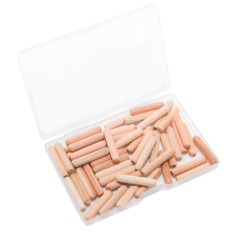 Adyoney 48Pcs 5mm x 25mm / 1/5 Inch x 1 Inch Wooden Dowel Pin Fluted Beveled Ends Wooden Pegs Support Shelves - Image 1
